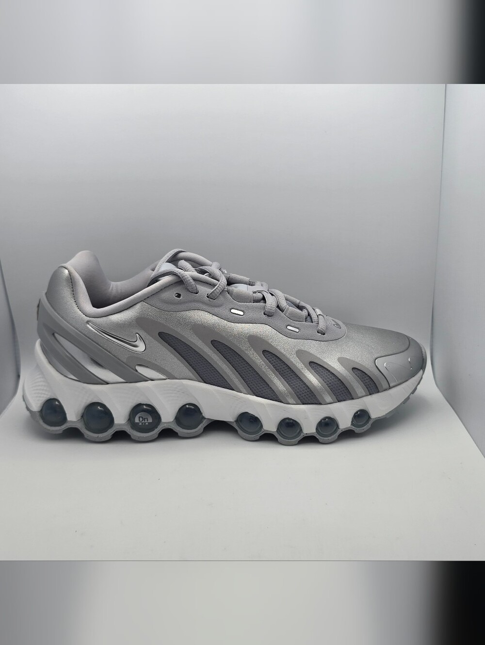 Nike Womens Air Max Dn8 Silver and Gray Air-Style Wave Running Sneakers
